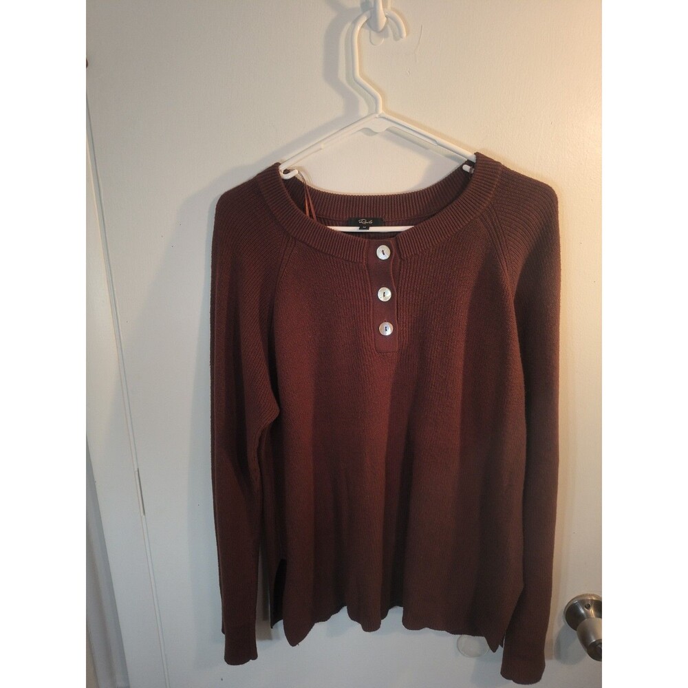 Rails Piper Henley Sweater Medium M Russet Brown Cotton Cashmere Knit Button Up